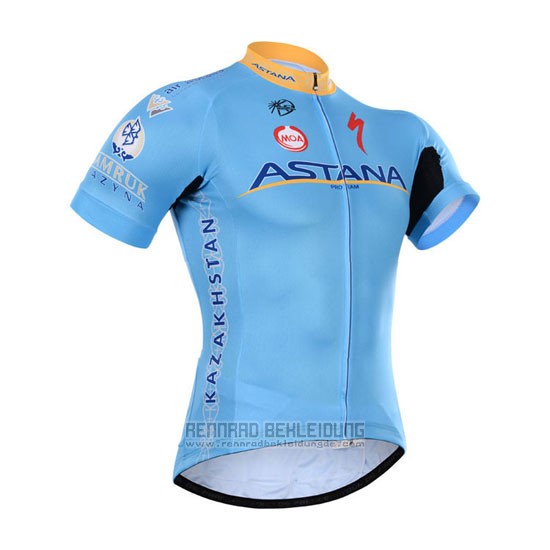 2015 Fahrradbekleidung Astana Hellblau Trikot Kurzarm und Tragerhose